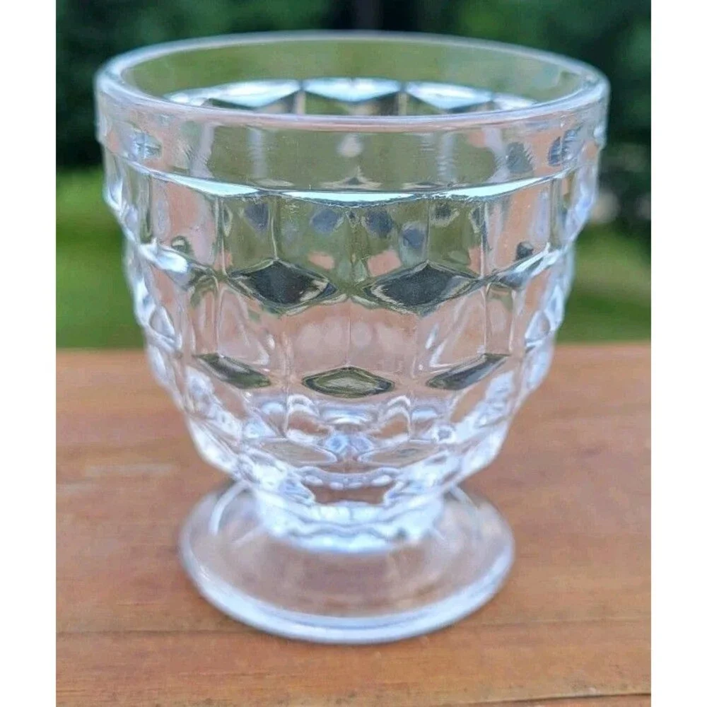 VTG FOSTORIA AMERICAN Egg Cup Toothpick Holder Crystal Glass Cubist Design